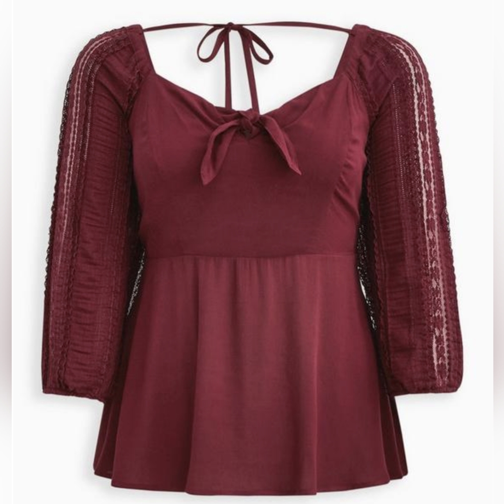 Torrid Peplum Rayon Crepe Embroidered Sleeve Top